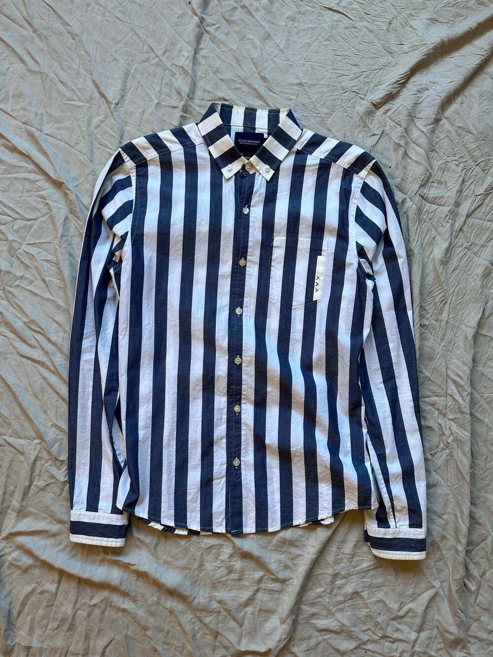 Scotch & Soda Amsterdams Blauw Slim Fit Striped Button Down Shirt Size S